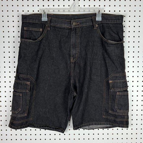 Oscar Jeans Baggy Black Cargo Shorts 38 Streetwear Y2K Baggy Stitched Punk Skate - Picture 1 of 7